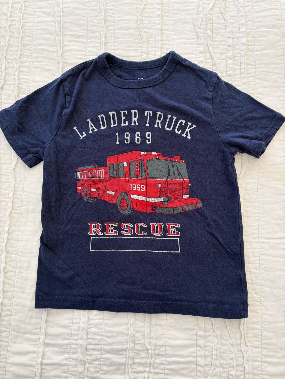 GAP Navy Short-Sleeve Tee with Red Rescue Ladder Truck Graphic